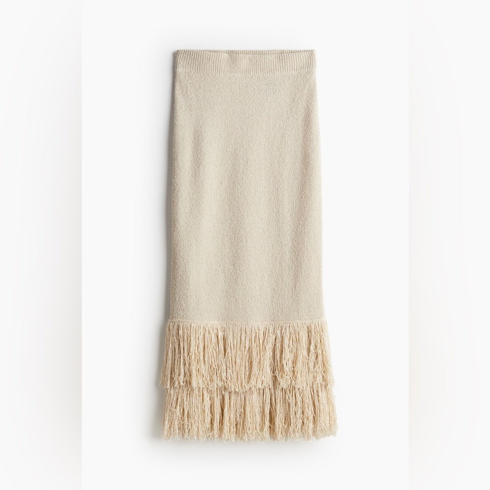 H&M Cream Maxi Skirt with Double Fringe Hem